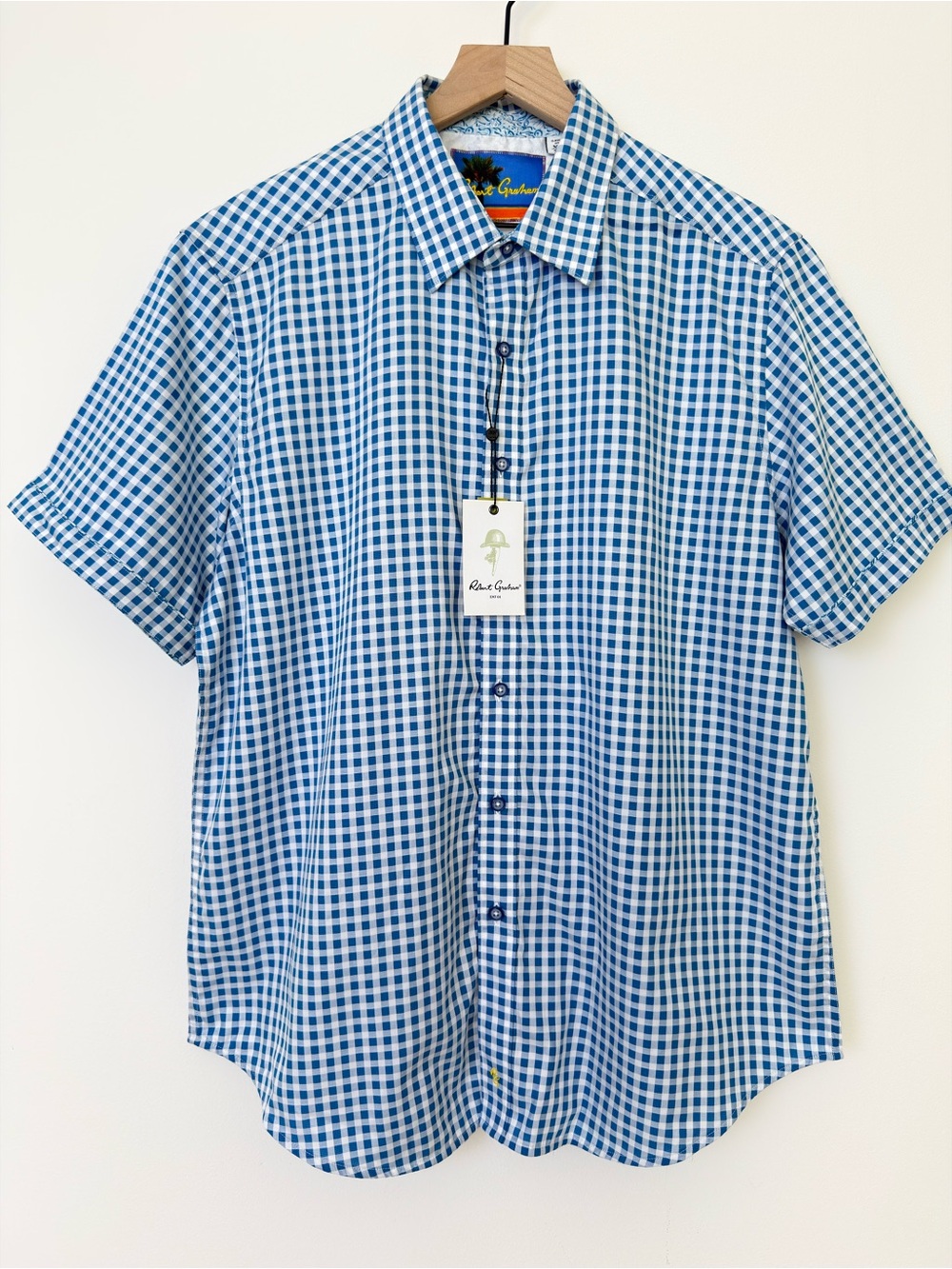 Robert Graham Blue and White Gingham Short-Sleeve Button-Down Shirt